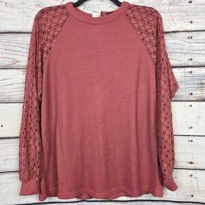 MIHOLL Waffle Knit Lace Sleeve Long Sleeve Top M
